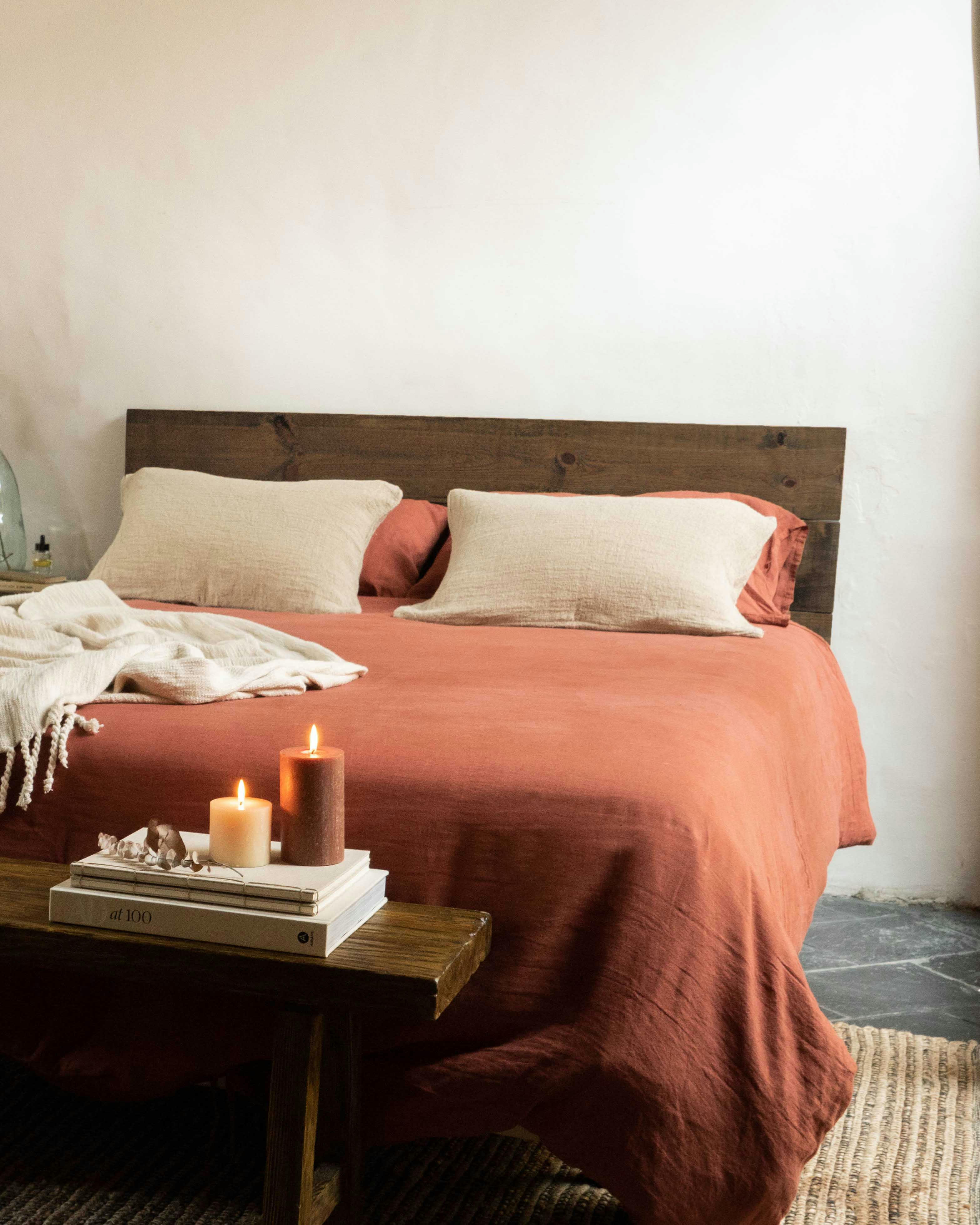 NALA - Tête de lit en bois recyclé pour lit de 135 cm en couleur marron