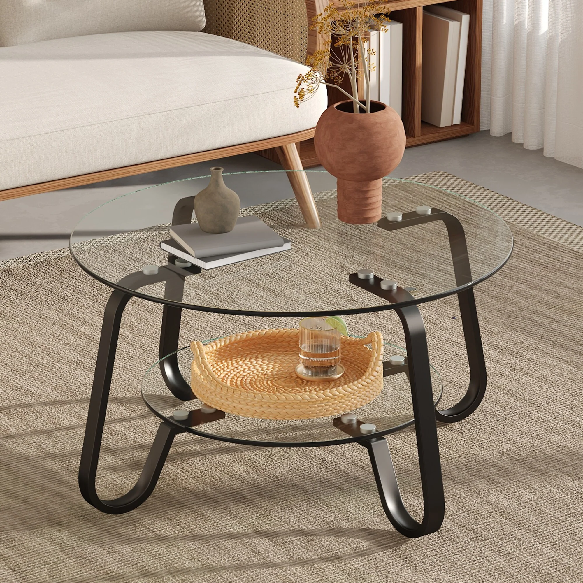 31.5x31.5'' Retro Style Coffee Table with Metal Frame