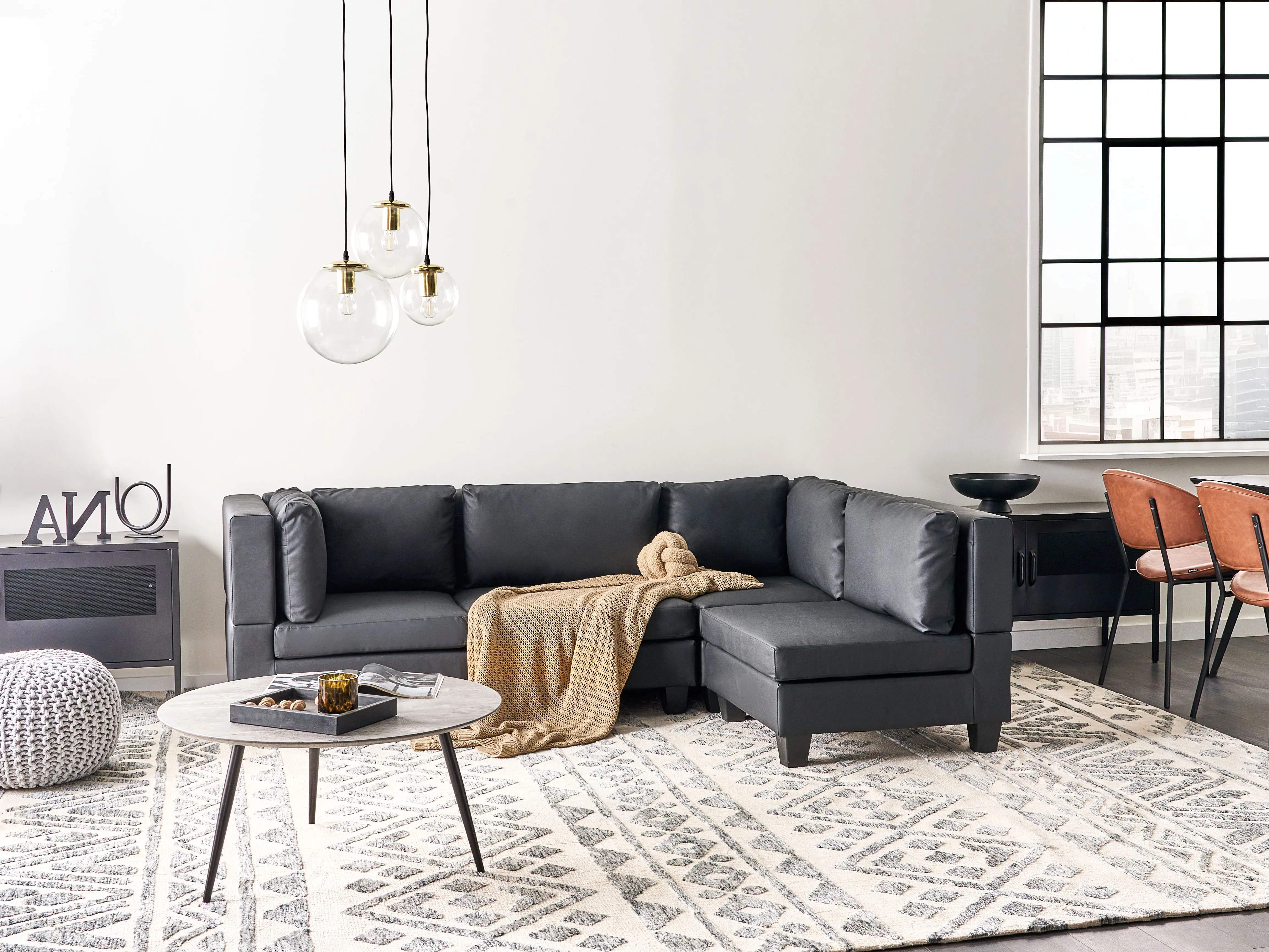 Modular Corner Sofa 4 Seater UNSTAD Faux Leather Black Left Hand