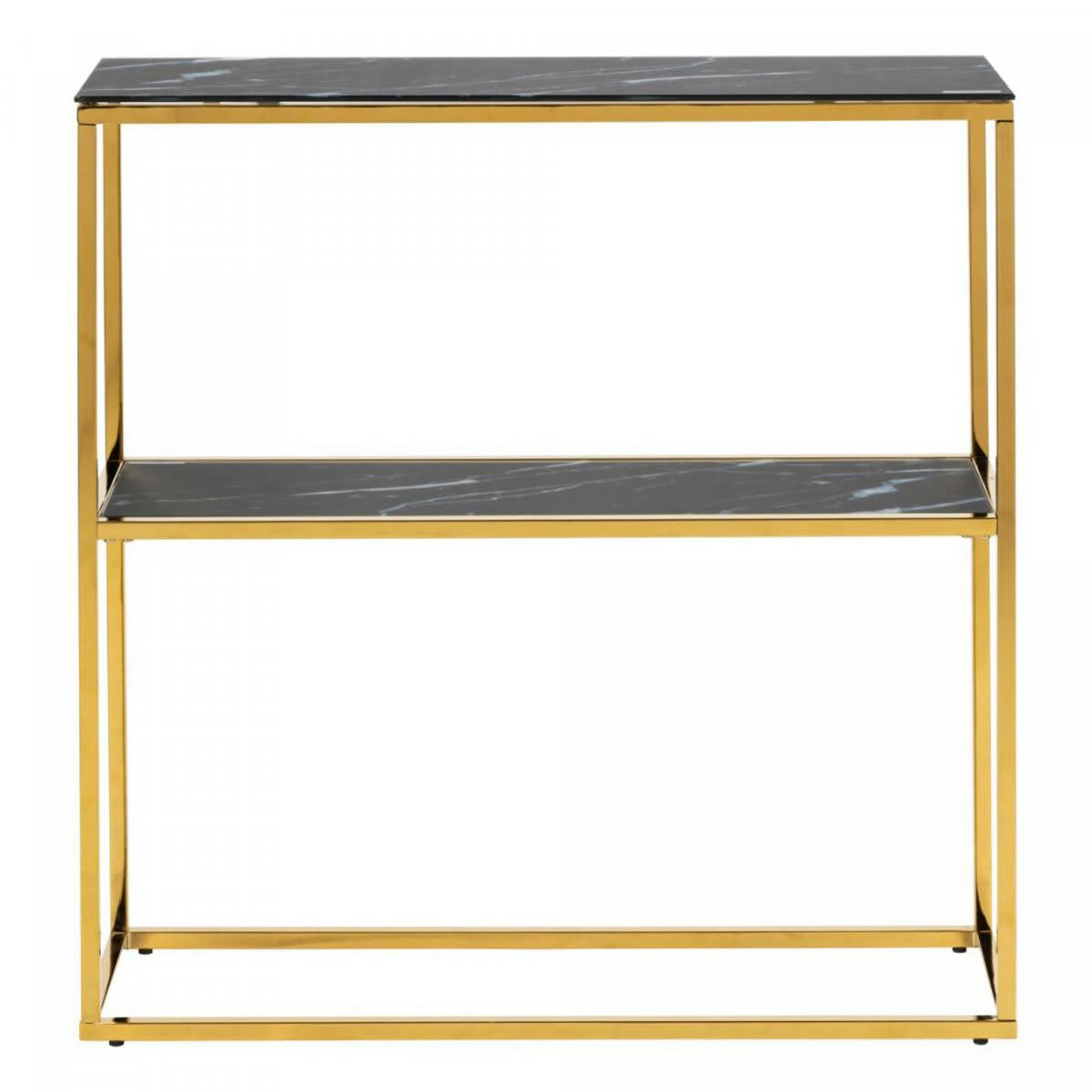 AMINA - Console 2 plateaux en verre dépoli effet marbre et métal doré or