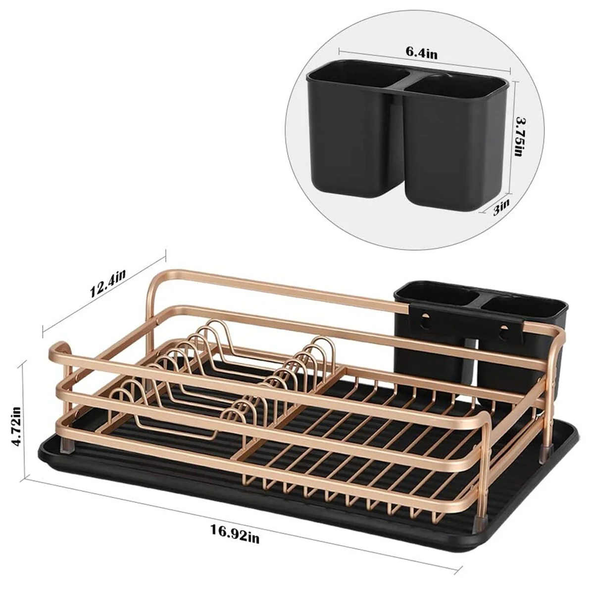 Aluminum Dish Drying Rack with Cutlery Holder, Rose Gold