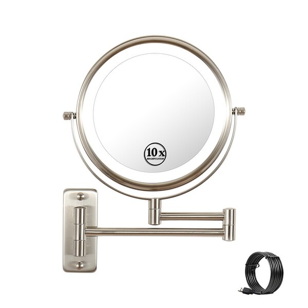 3 Color Lighted Magnifying Mirror 10X Wall Mounted Makeup Mirror 8 In