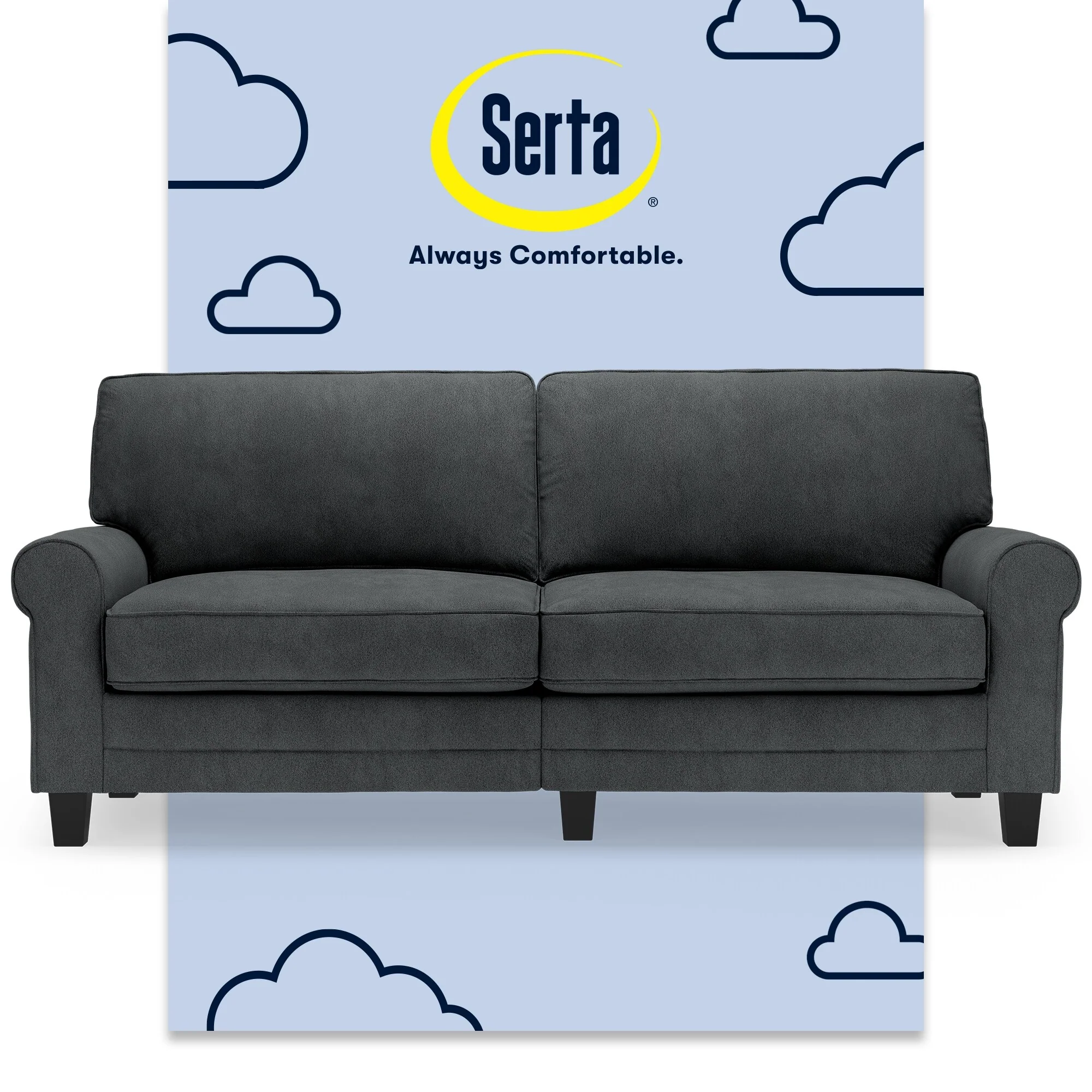 Serta Copenhagen 78 Rolled Arm Sofa, Easy Care Polyester, Soft Pillow Back, Pocket Coil Seat Cushions
