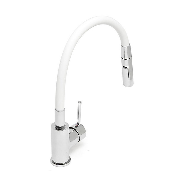 mitigeur cuisine à mémoire de forme, 2 types de jet mousseur ou douchette, courbe en silicone blanc (SIKOBSLPRO290B2F)