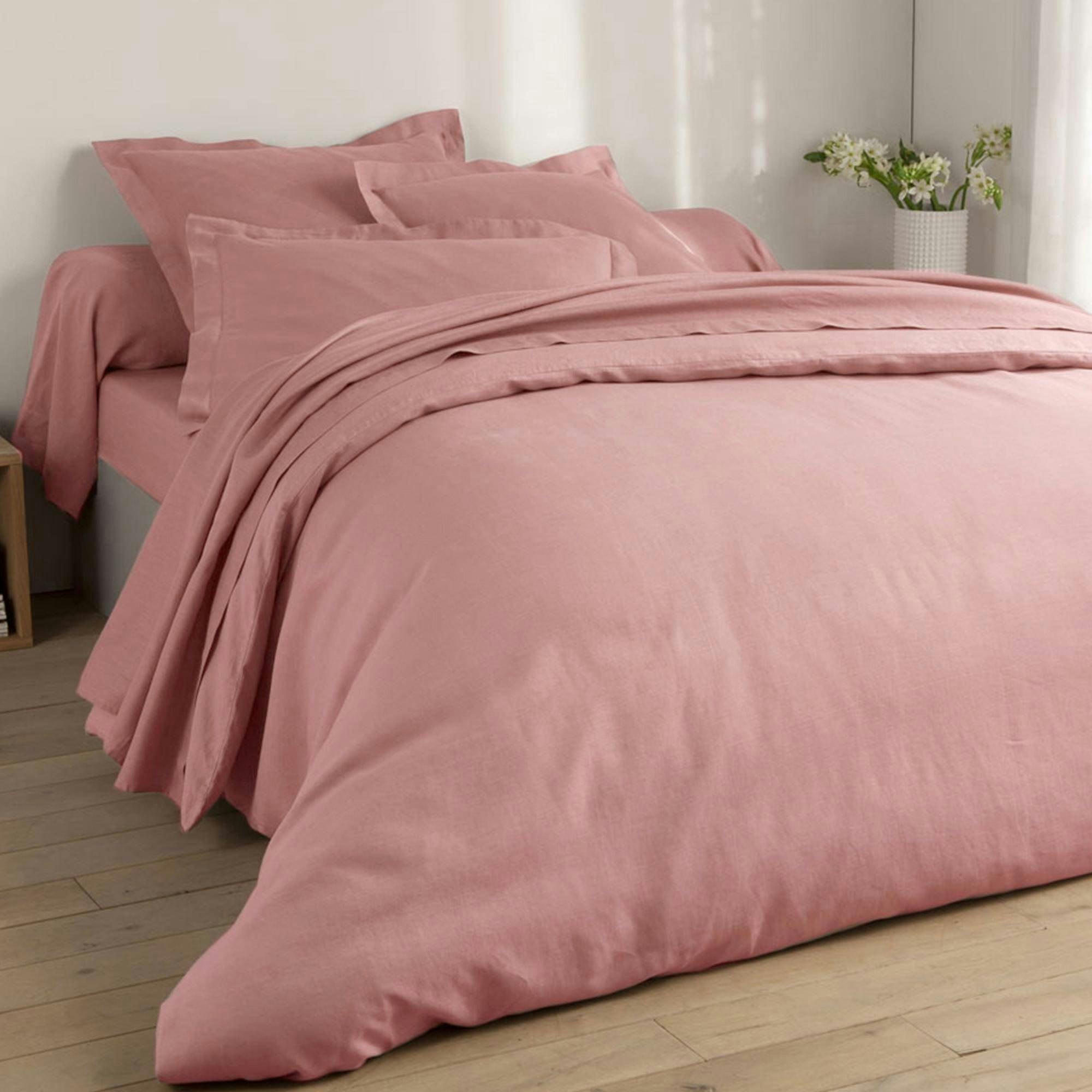 GAMME UNIE LIN PRÉLAVÉ - Drap-housse 160x200x28 rose thé en lin