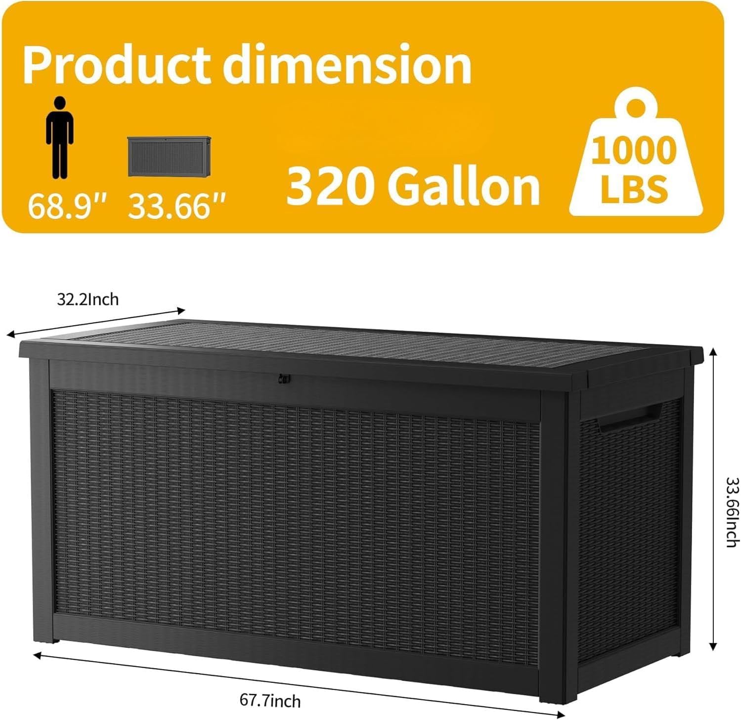 Outdoor Storage Box Waterproof  320 Gallon Large Lockable Deck Box  Patio Storage Bin Bench for Pool Accessories Cushion Furniture  Garden Tools  UV-Resistant Outside Delivery Black