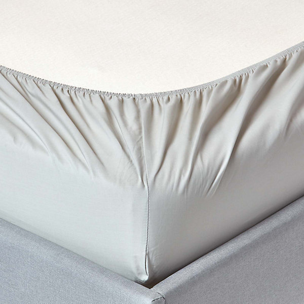 Drap-housse uni 140 x 190 cm 100 % coton égyptien 200 fils coloris gris - HOMESCAPES