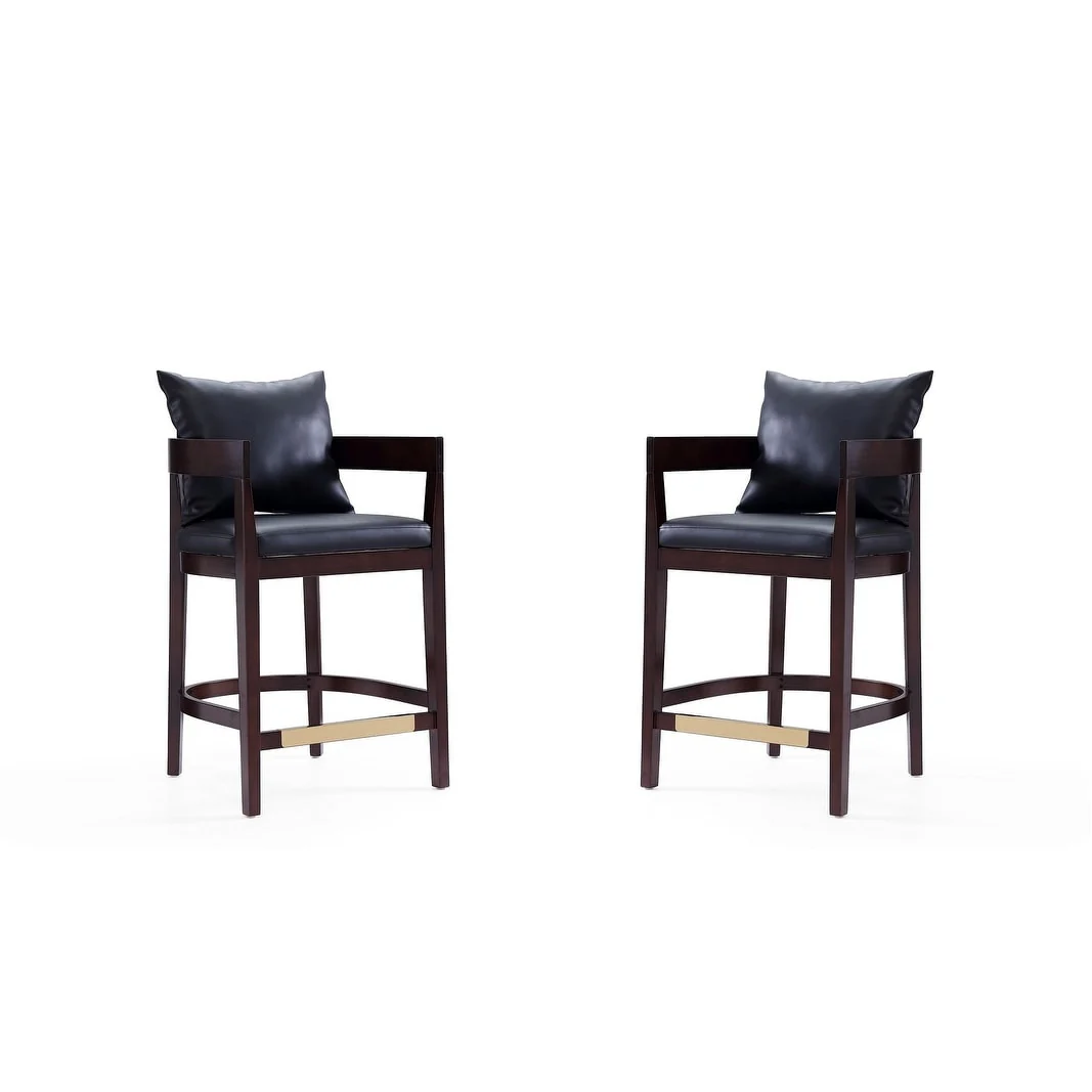 Manhattan Comfort Ritz 34 in. Dark Walnut Beech Wood Counter Height Bar Stool (Set of 2)