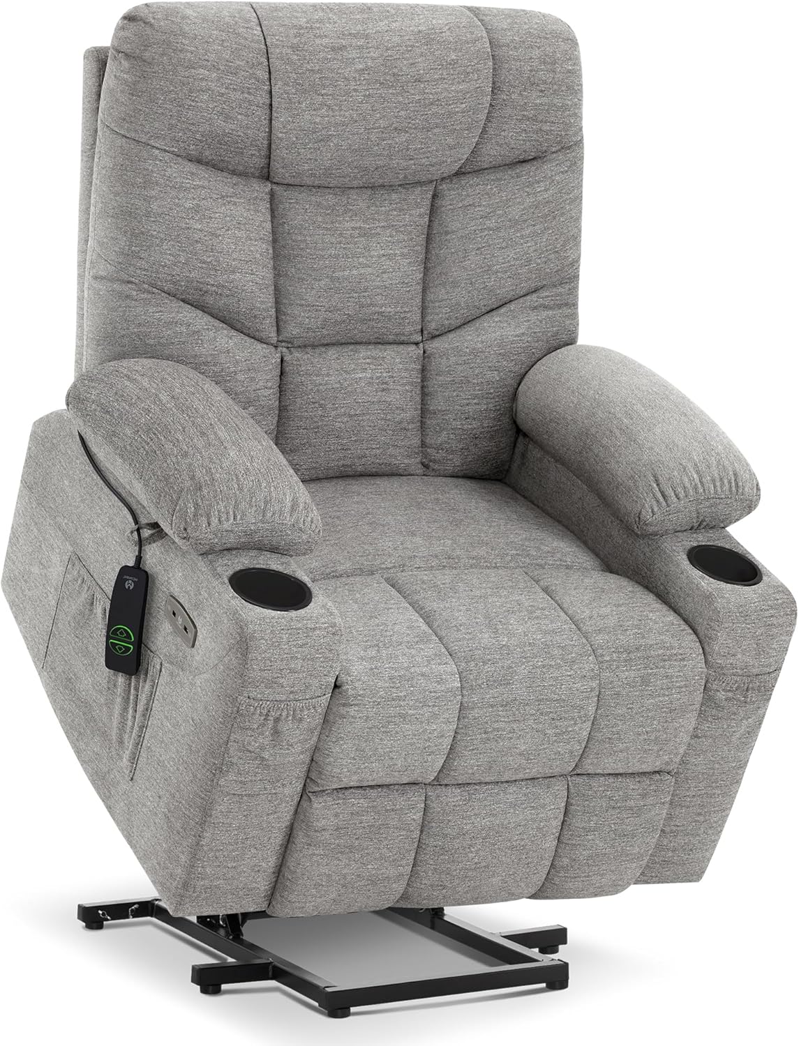 MCombo Power Lift Recliner Chair with Extended Footrest for Elderly People, Fabric 7287 (Light Grey, Medium)
