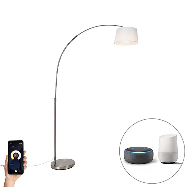 Lampe d'arc intelligente en acier avec abat-jour en tissu blanc, incl. Wifi A60 - Arc Basic