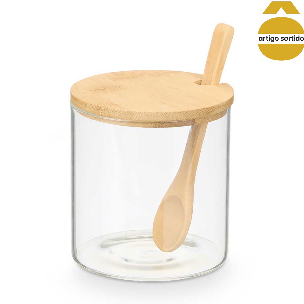 Açucareiro com tampa e colher em bambu