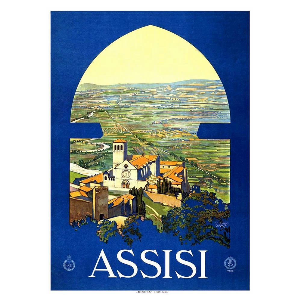 - Tableau affiche touristique vintage Assisi 50x70cm