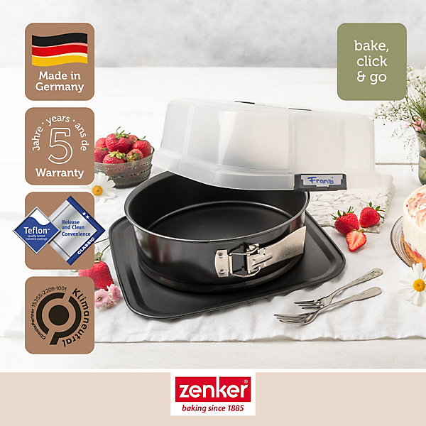 Ensemble de 2 Moules à charnière rond 23 cm avec couvercle de transport Zenker Bake Click and Go