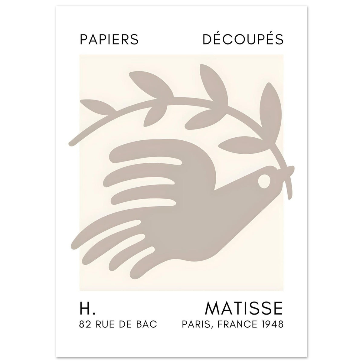 Artfulprints Poster Matisse - Peace dove grey  - 50x70 cm - Grijs