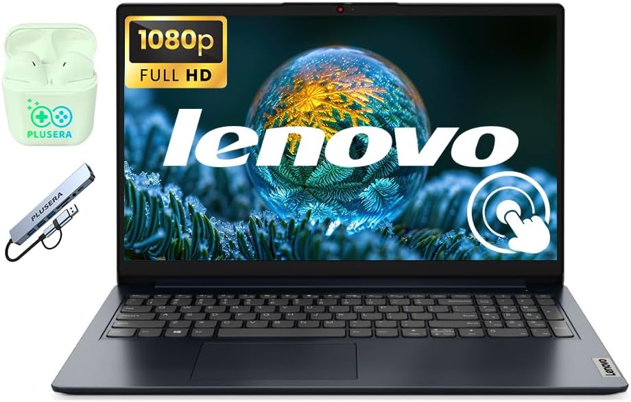 Lenovo IdeaPad 15.6 FHD Touchscreen Business Laptop Computer  10-core Intel i5 Processor  16GB RAM 512GB Storage (256GB SSD+256GB Docking Set)  Windows 11 Laptop  PLUSERA Earphones  Abyss Blue