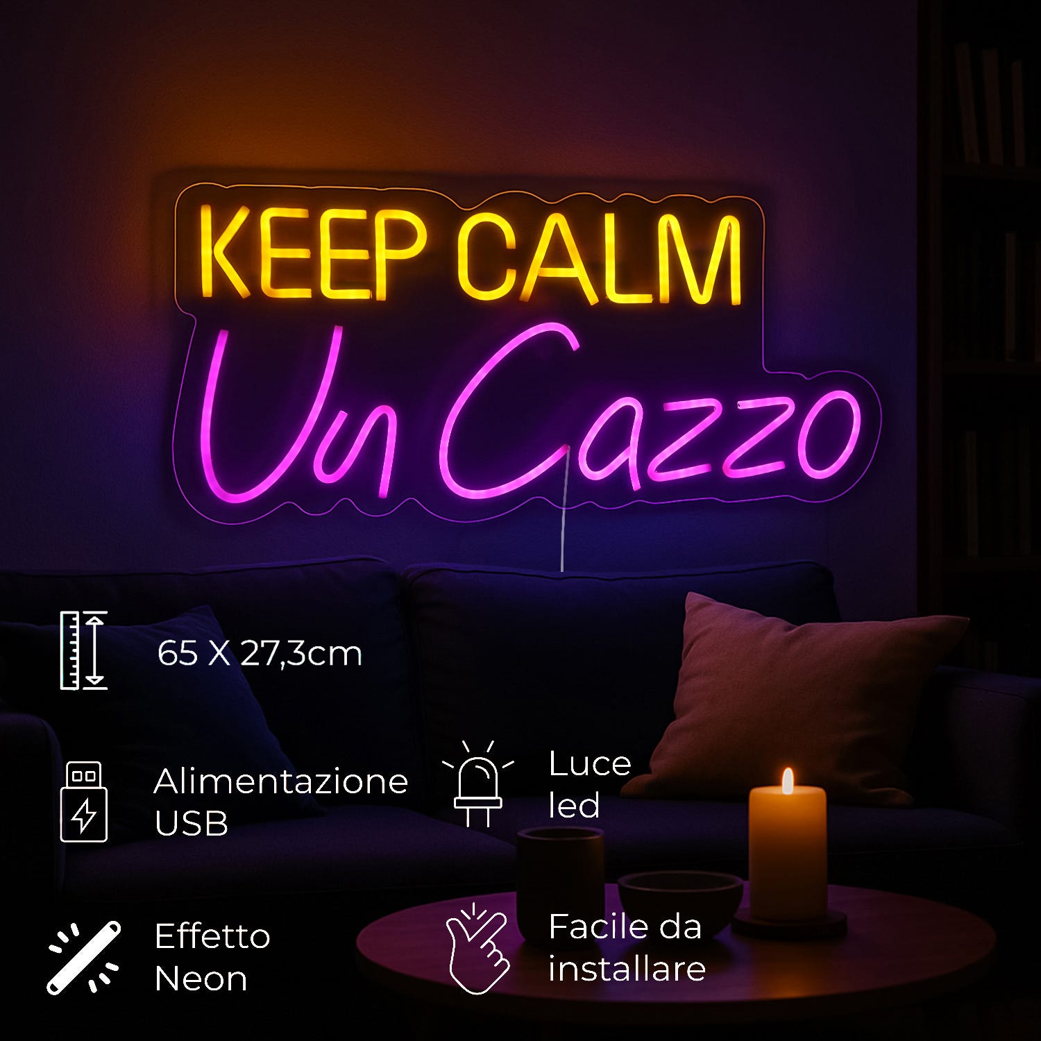 Insegna luminosa Keep Calm, da appendere