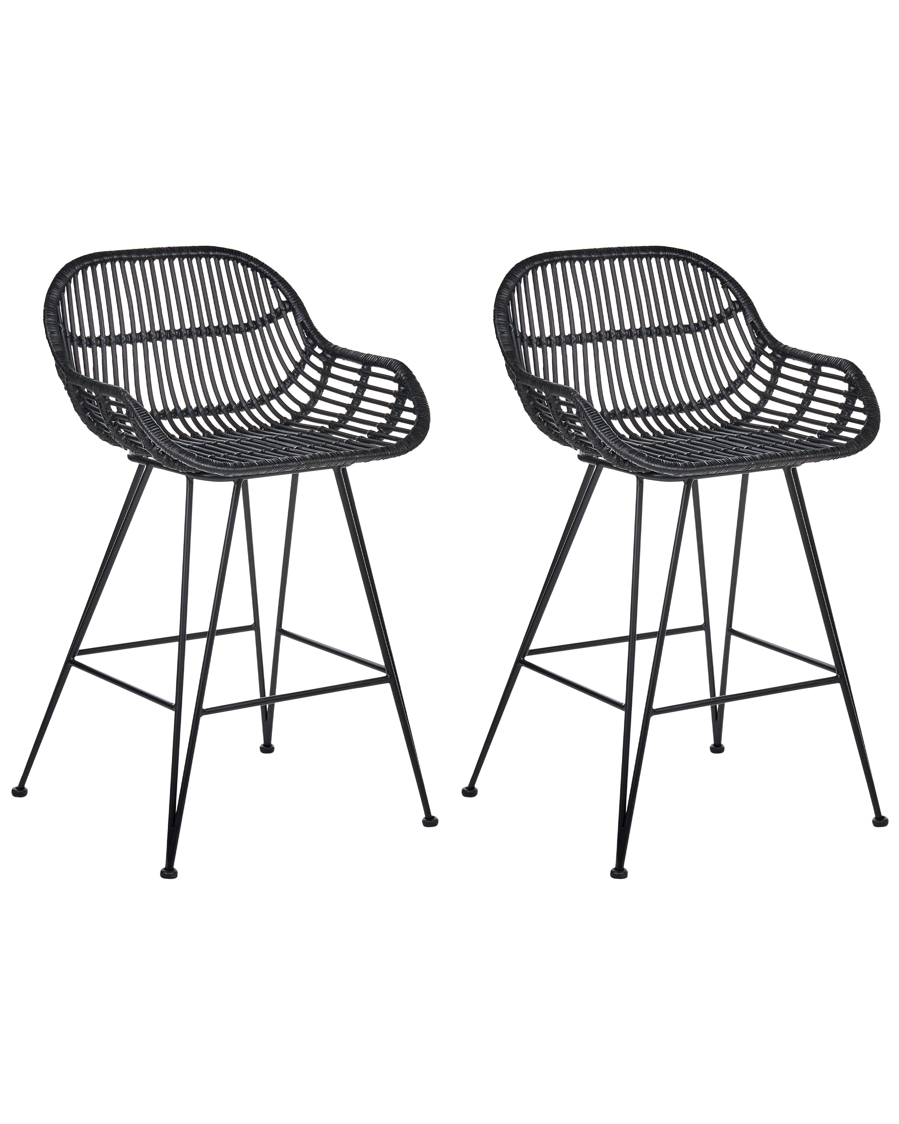Set of 2 Bar Chairs TERRELL Rattan Black