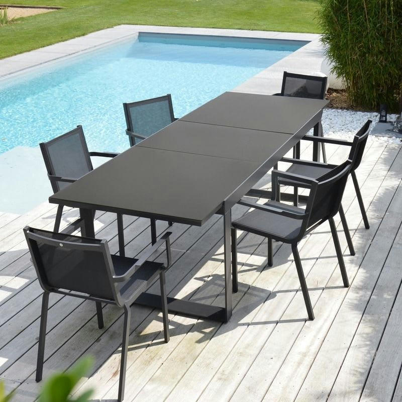 SANTORIN - Table de jardin extensible aluminium et verre 8 places gris anthracite