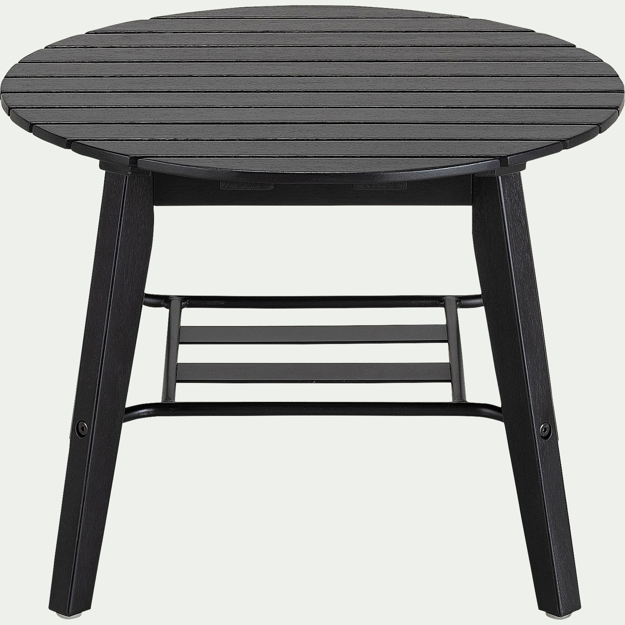 ZOULA - Table basse de jardin ronde en bois d'eucalyptus et aluminium - noir