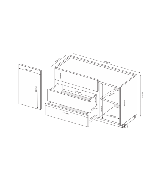 Komoda 3 szuflady 1 drzwiczki 73x120 grafit mat