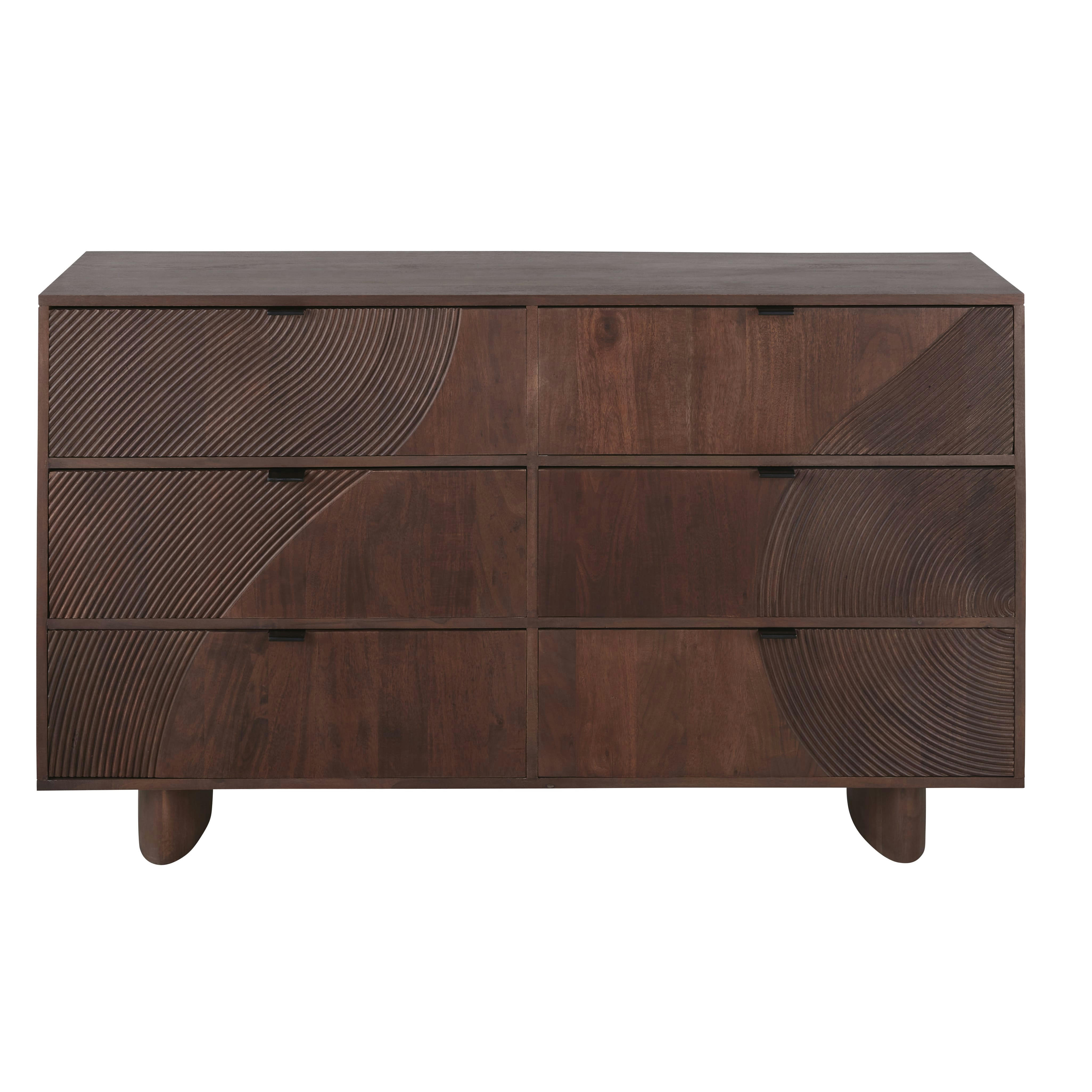 Lausanne - Commode 6 tiroirs en bois d'acacia gravé