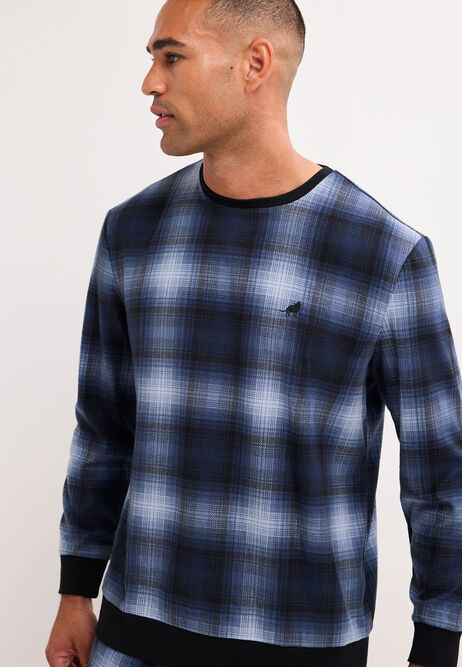 Mens Blue Check Fleece Pyjama Set