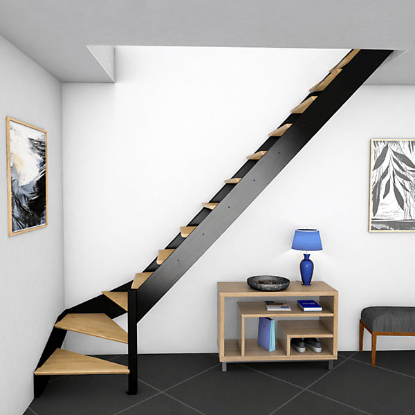 Escalier quart-tournant droit noir à LED intégrées, Spectra KORDO