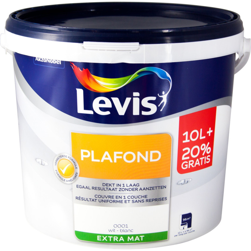 Peinture pour plafond extra mate blanche 10   2 L LEVIS