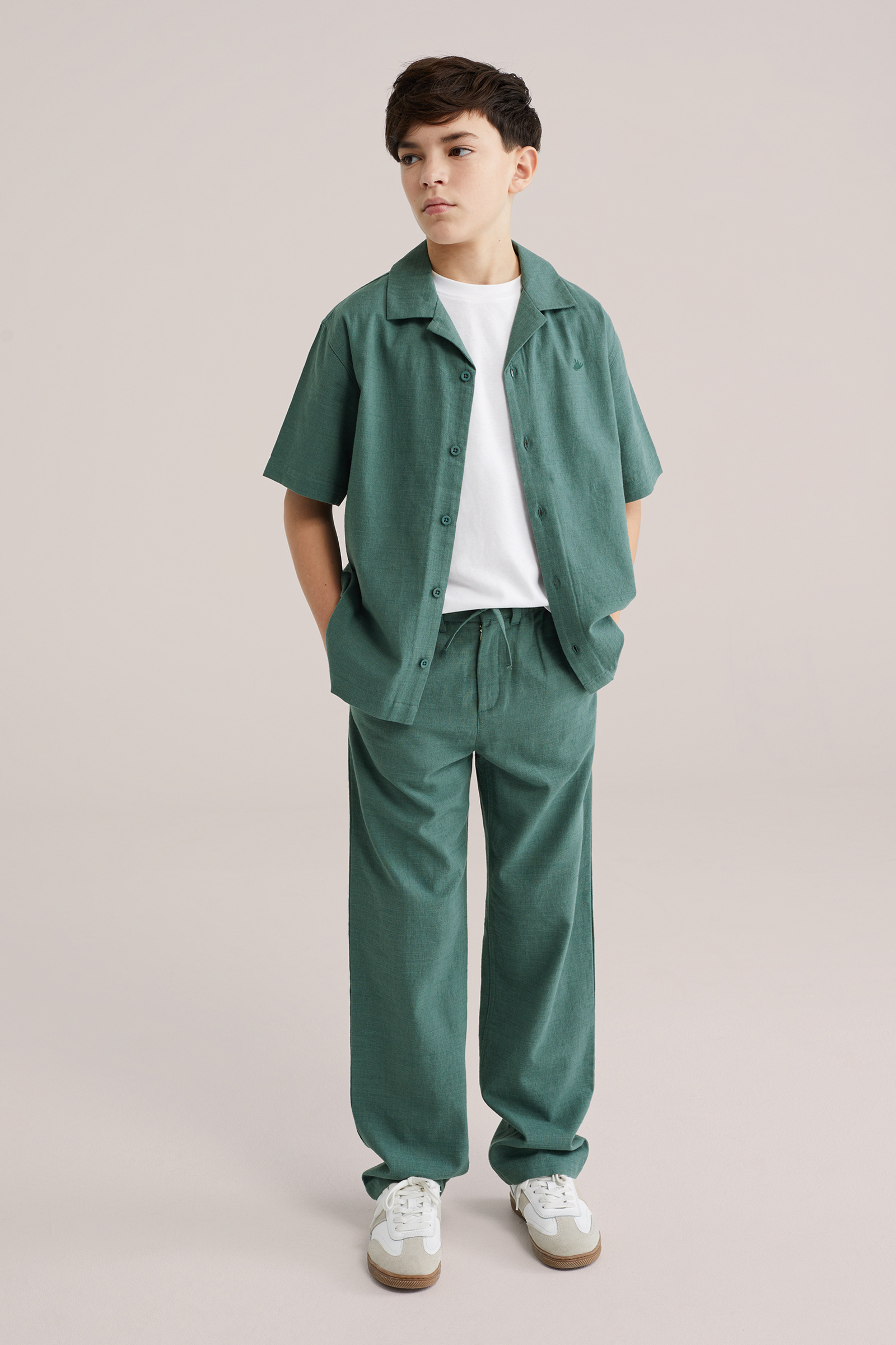 Jongens overhemd met linnenlook en embroidery