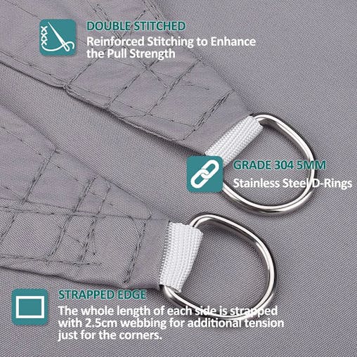 NNEOBA Premium Triangle Sun Shade Sail with Ropes (Grey)