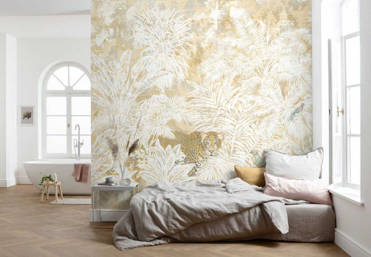 Sanders & Sanders fotobehang jungle beige, wit en okergeel - 300 x 280 cm - 612017