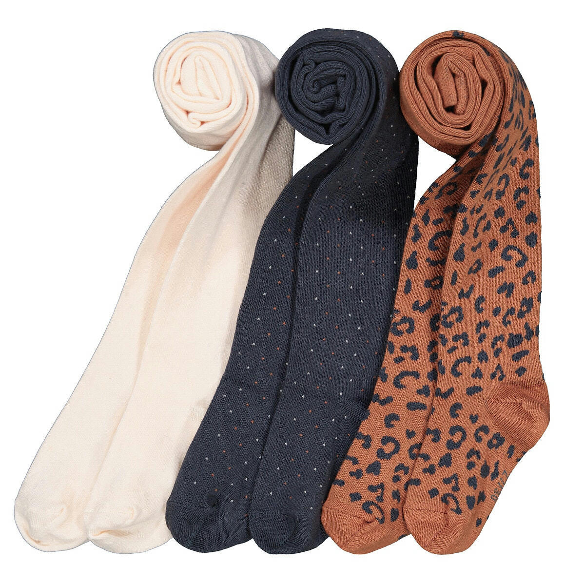 Lot de 3 paires de collants uni, à pois et léopard