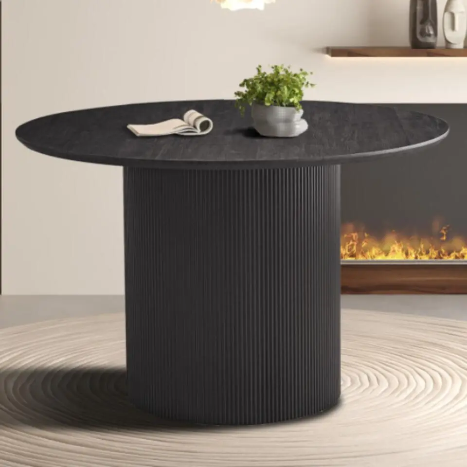Lagos Ronde Tafel: 120x120 cm Donkerbruin, MDF-structuur