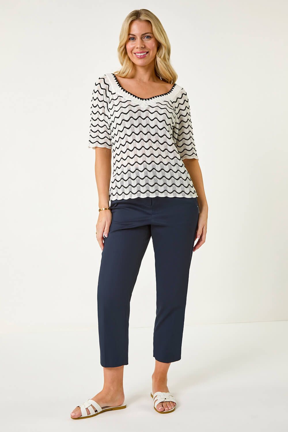 Roman Petite Wave Print V-Neck Knit Jumper
