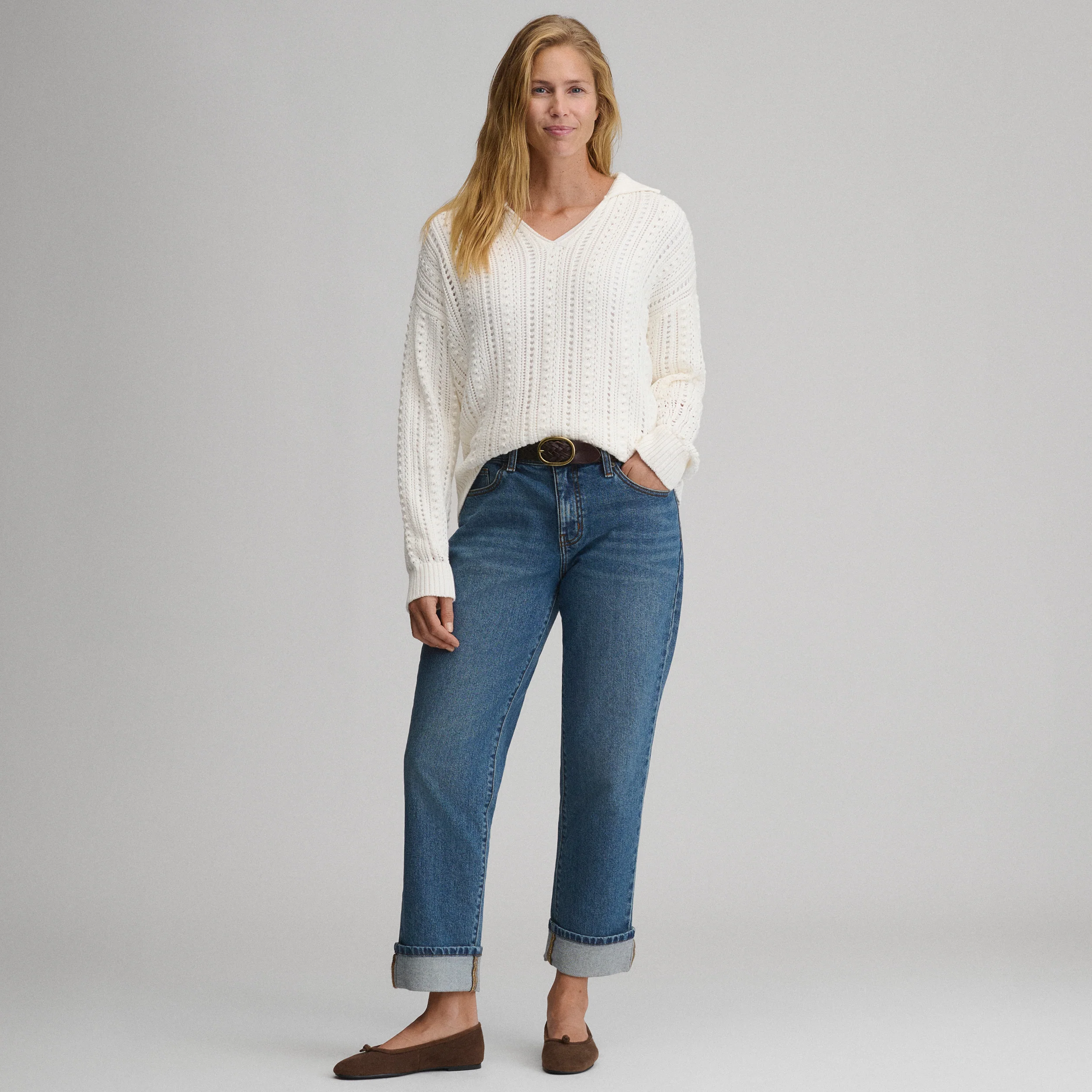 Women's Long-Sleeve Slub Johnny Collar Sweater