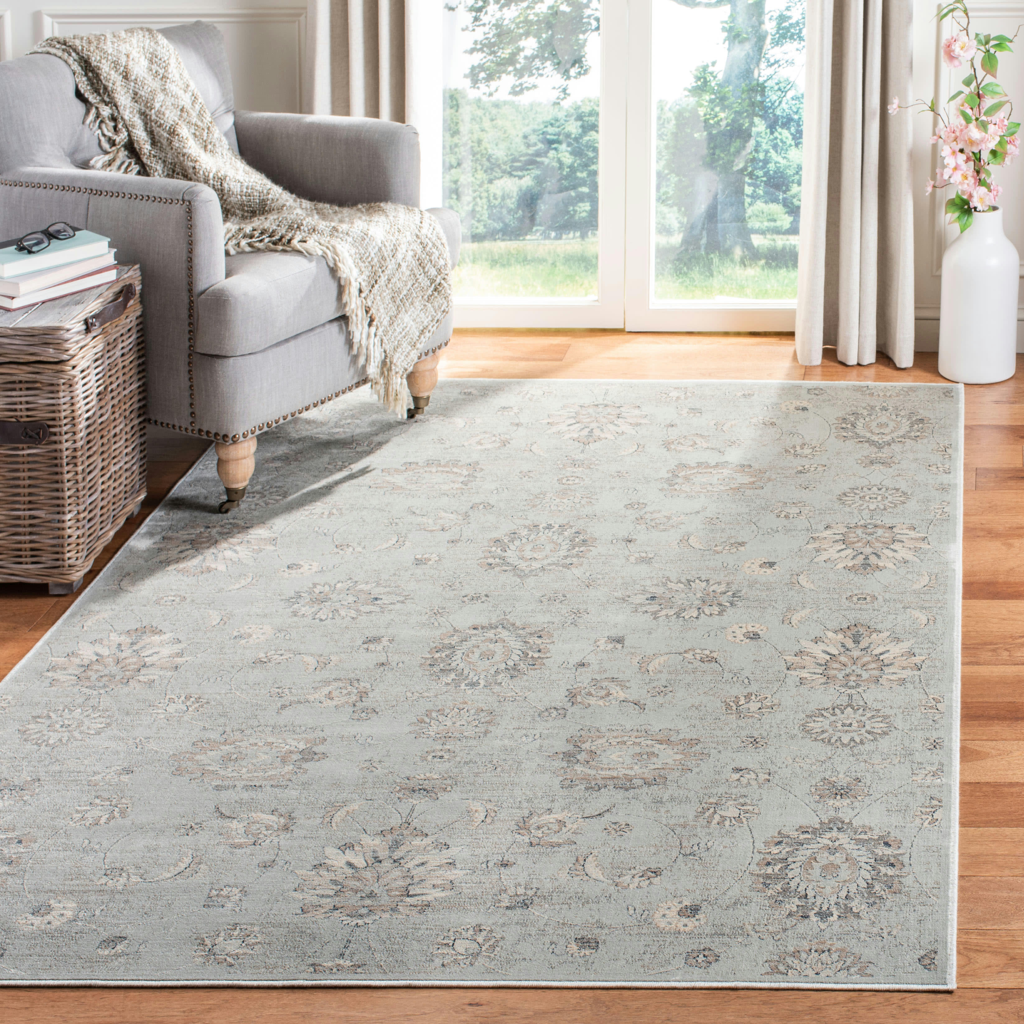 VINTAGE - Tapis de salon interieur en bleu ciel & gris, 99 x 140 cm