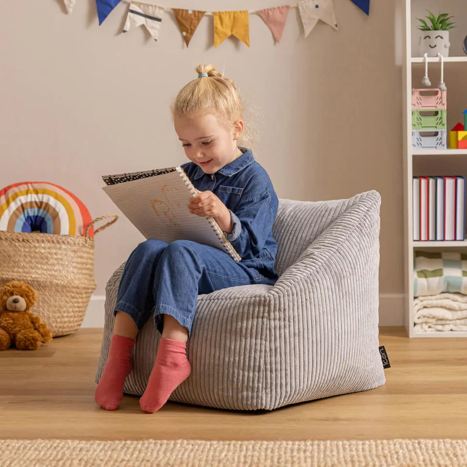 Set van 2 icon Kinderzitzakken Morgan - Corduroy Zitzak met Vulling - Grijs