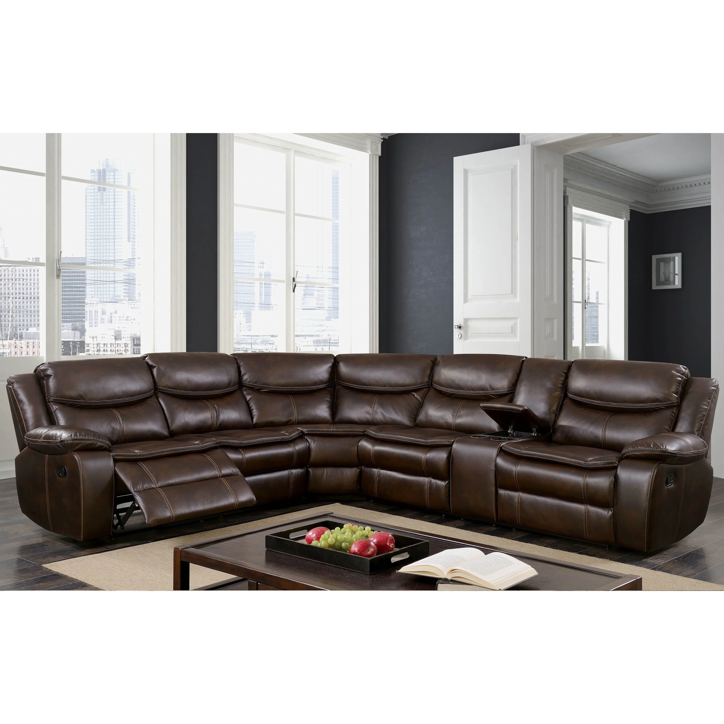 Furniture of America Sory Transitional Faux Leather Reclining Sectional Sofa