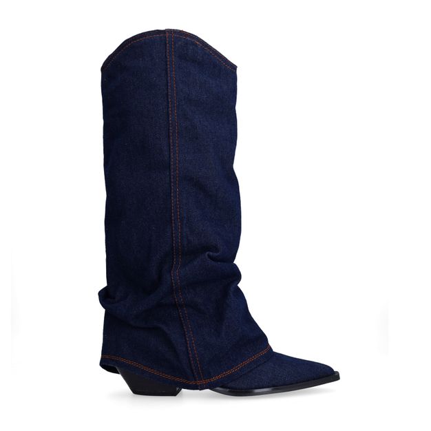 Donkerblauwe denim cowboylaarzen met flap
