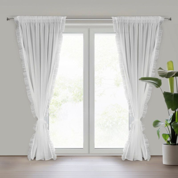 Firana Karen 140X270 cm biała na taśmie subtelne falbany i troczek