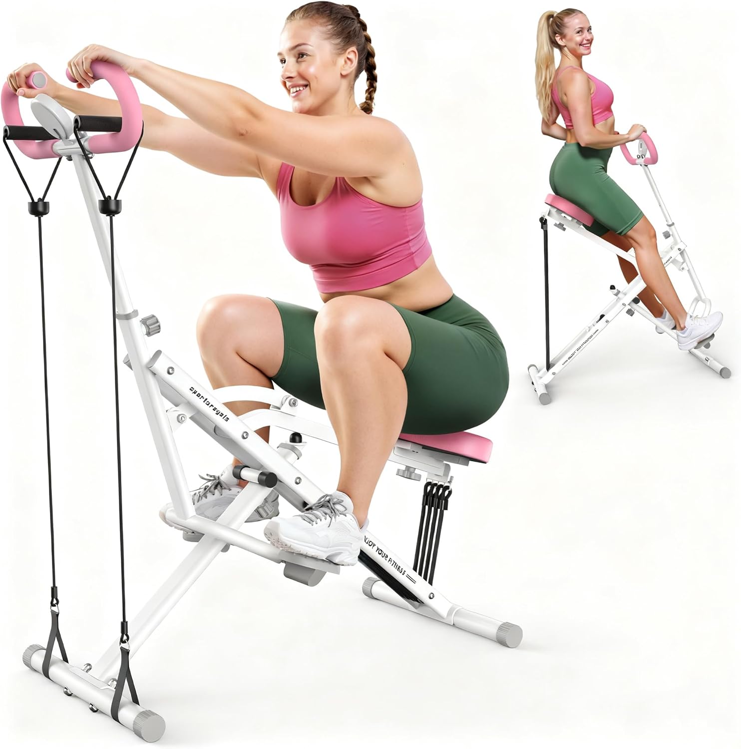 Sportsroyals Squat Machine, Squat Assist Rower for Glutes and Thighs, Foldable Exercise Equipment w/ Four Adjustable Resistance for Home, Full Body Workout Machine