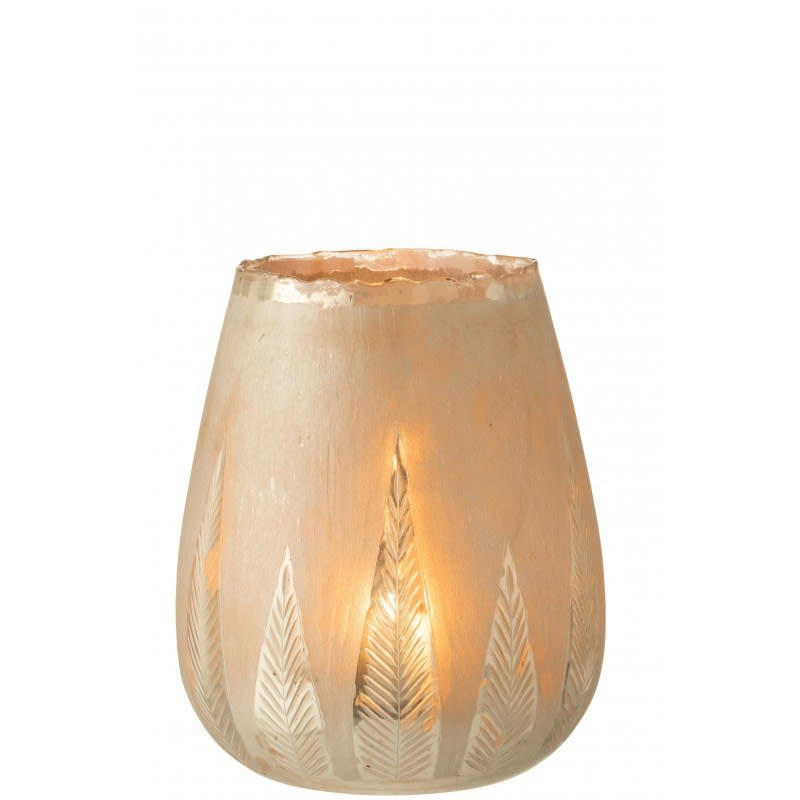 FEUILLE - Photophore rond verre argent H31cm