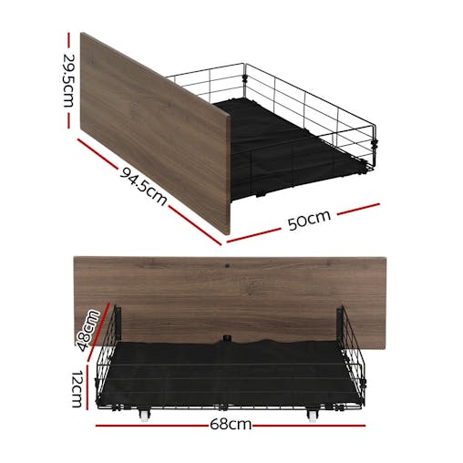 NNEDSZ Artiss 2x Trundle Drawers for Metal Bed Frame Storage with Wheels Balck & Walnut