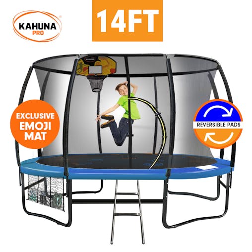 NNEDPE Kahuna Pro 14ft Trampoline with Mat, Reversible Pad, Basketball Set