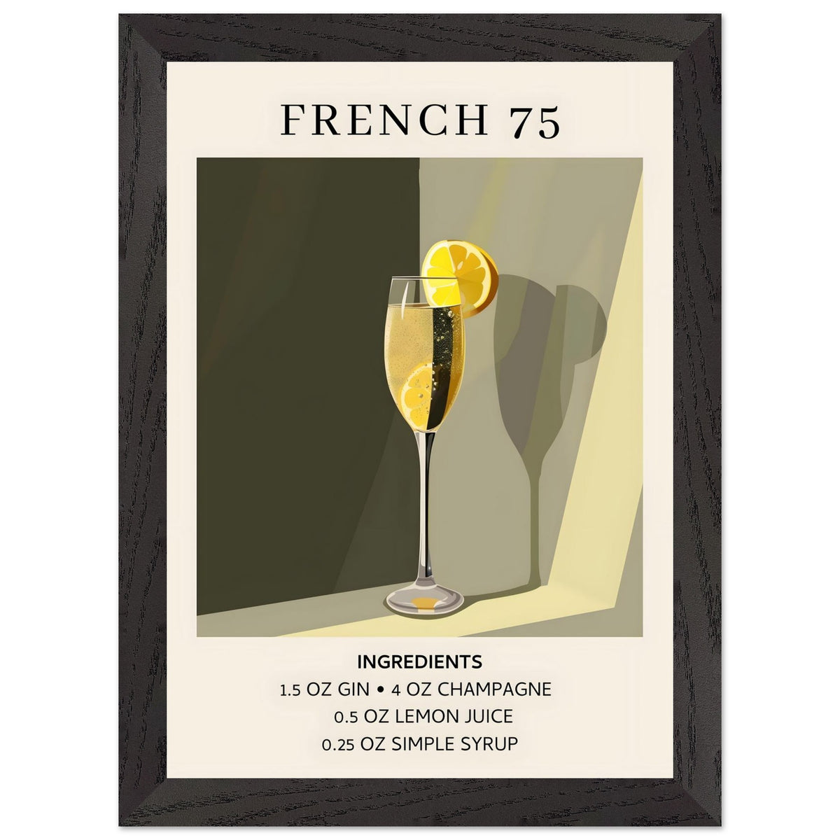 Artfulprints Poster met Lijst French 75 cocktail - Ingrediënten  - A4 21x29.7 cm - Groen