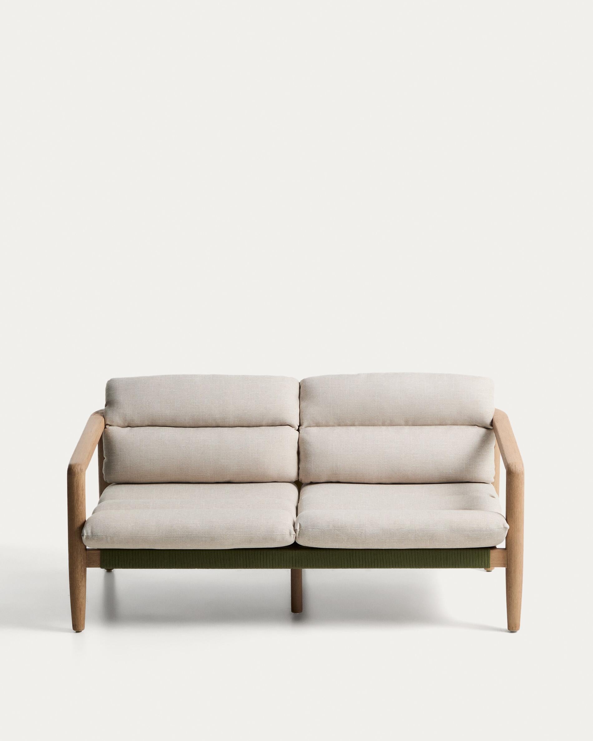 Menfi 2-seater sofa in solid acacia wood and green rope cord 136 cm FSC 100%
