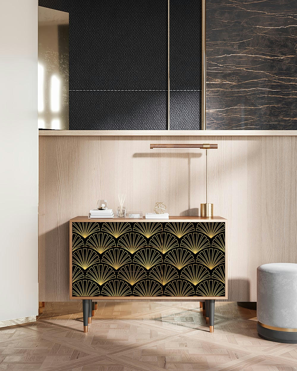 BIRD OF JUNO - Buffet  noir 3 tiroirs et 1 porte L 115 cm