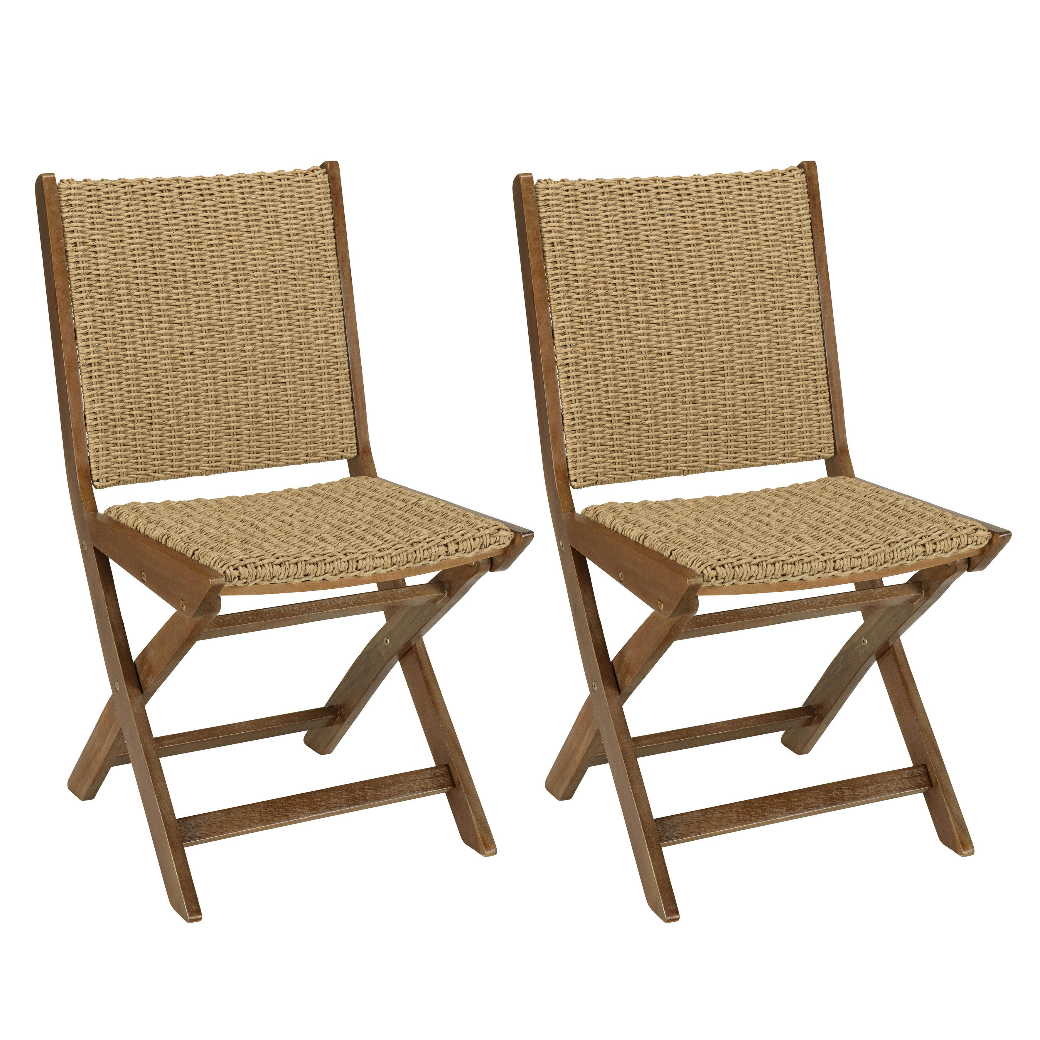 Lot de 2 chaises pliantes acacia huilé et rotin synthétique OSTIA