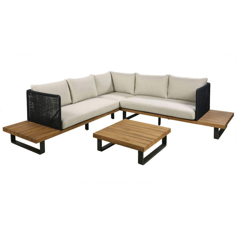 Touraco - Salon de jardin en toile beige 5/6 places et acacia massif