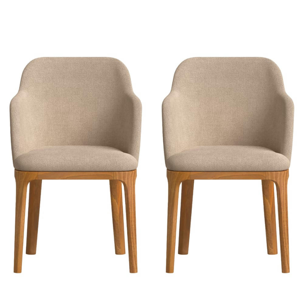 ALENI - 2 Chaises avec tissu fabriqué à la main en couleur brun clair